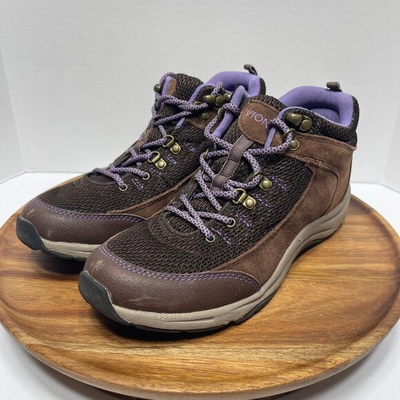 Vionic Cypress Brown Suede Purple Hiking Boot Sneaker Shoes Women's Size 8.5 - Picture 2 of 16